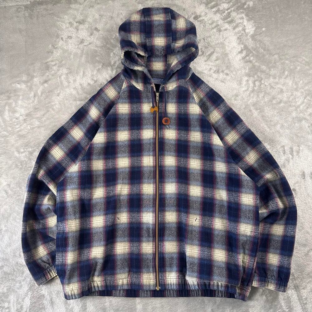 Vintage Pendleton Wool Hooded Jacket Mens Plaid USA Talon Zip 80-90s Rare size L